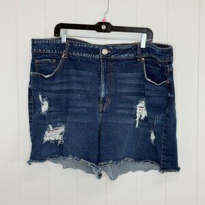 M by Maurices Bandana Denim Shorts 24W High Rise Jean Shorts Plus Size Distress